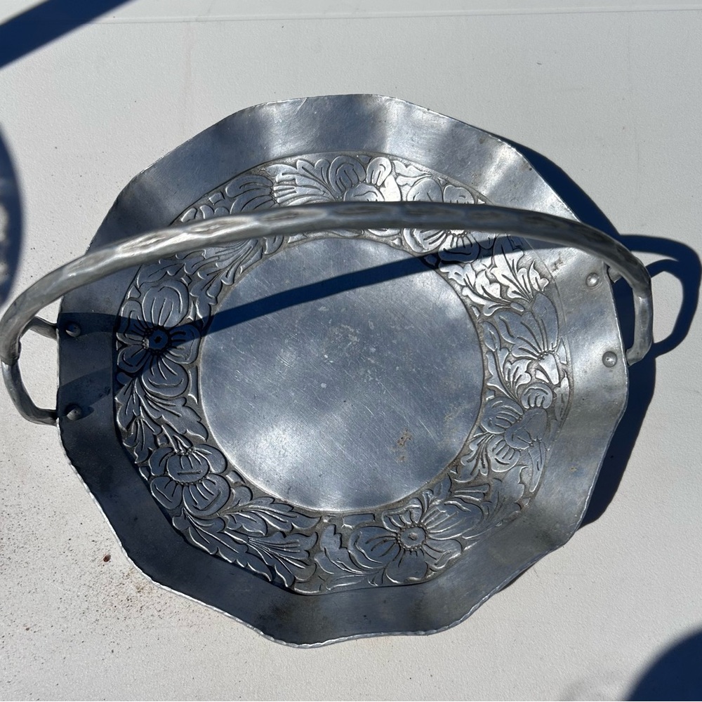 Vintage Hand Forged Metal Basket Tray with Handle So festive for the Holidays!